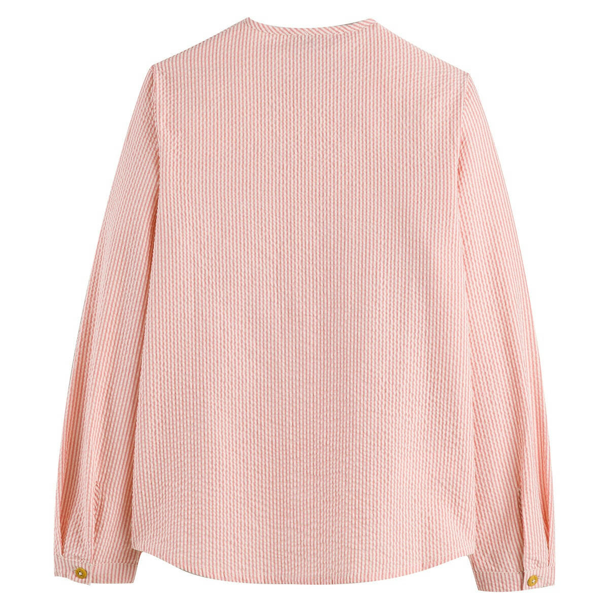 Chemise col mao, manches longues, seersucker rayé