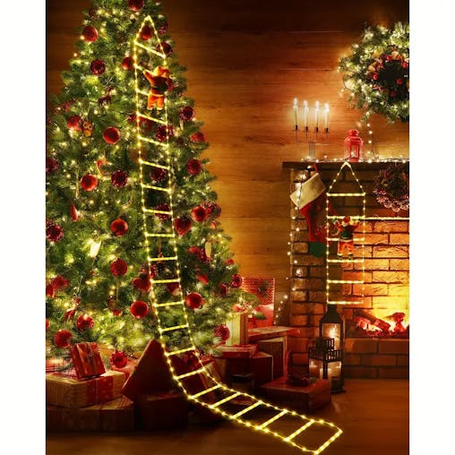 NNETM Santa's Festive Climb: Illuminated Christmas Ladder Light