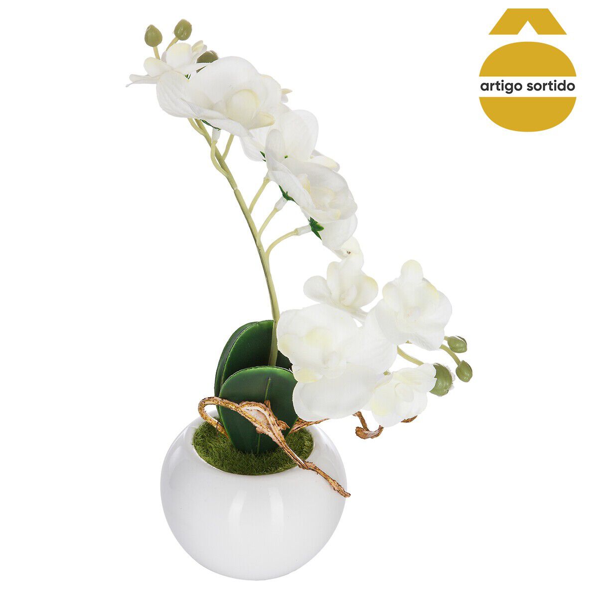 Vaso de cerâmica com orquídea artificial 25cm