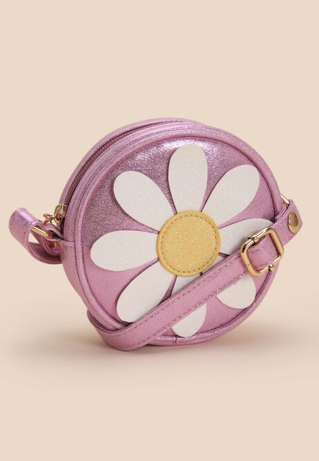 Girls Pink Glitter Daisy Shoulder Bag
