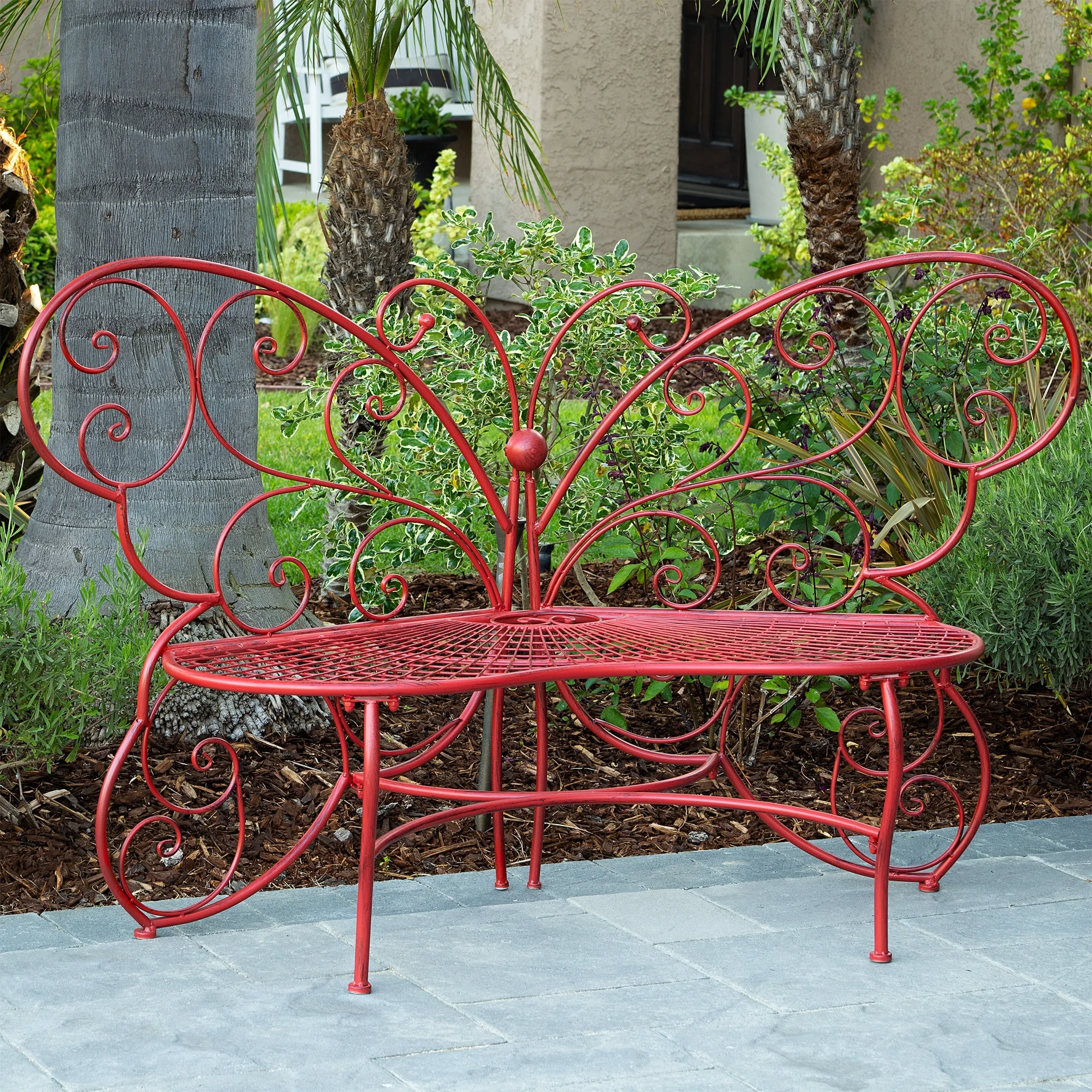 Alpine Corporation 62 x 26 Outdoor 2 Person Metal Butterfly Shaped Garden Bench