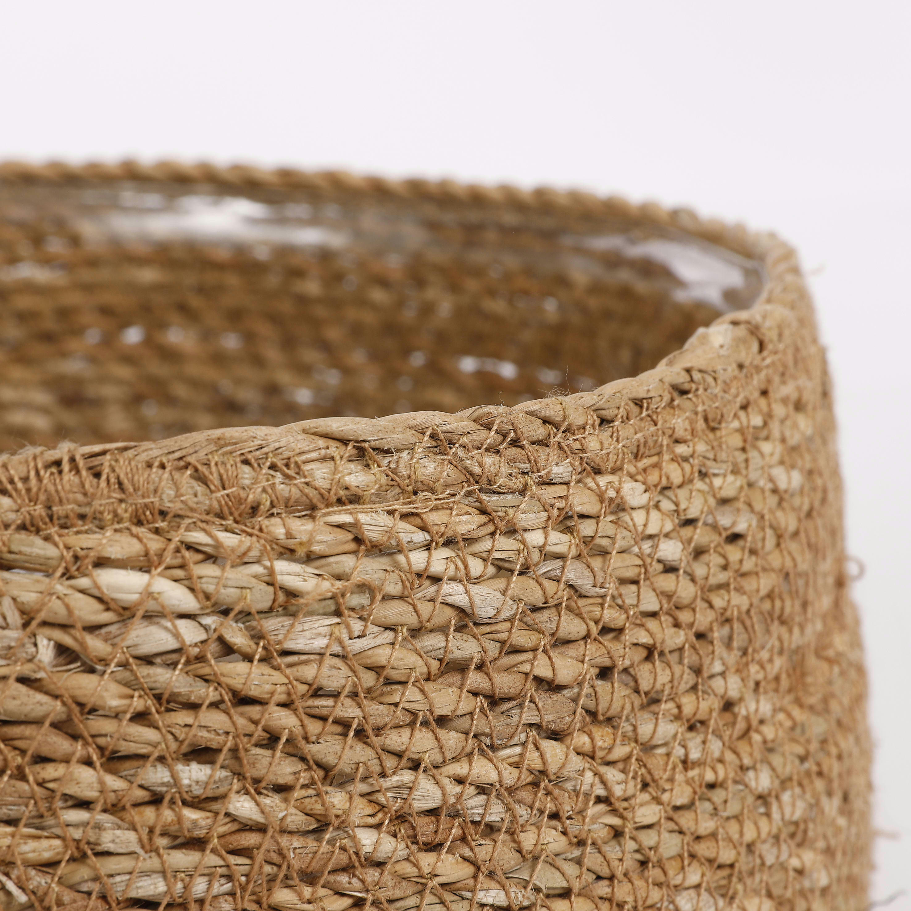 ATLANTIC - 3 cache-pots en jonc de mer marron clair H10