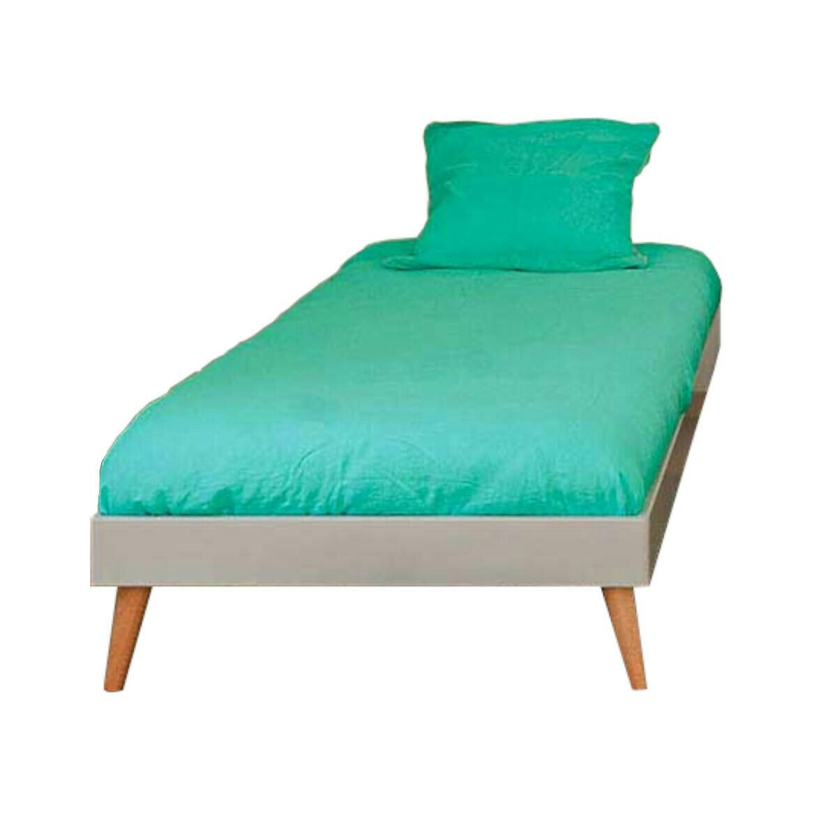 DORIS - Pack lit avec pieds et matelas 90x190 cm bois massif gris clair