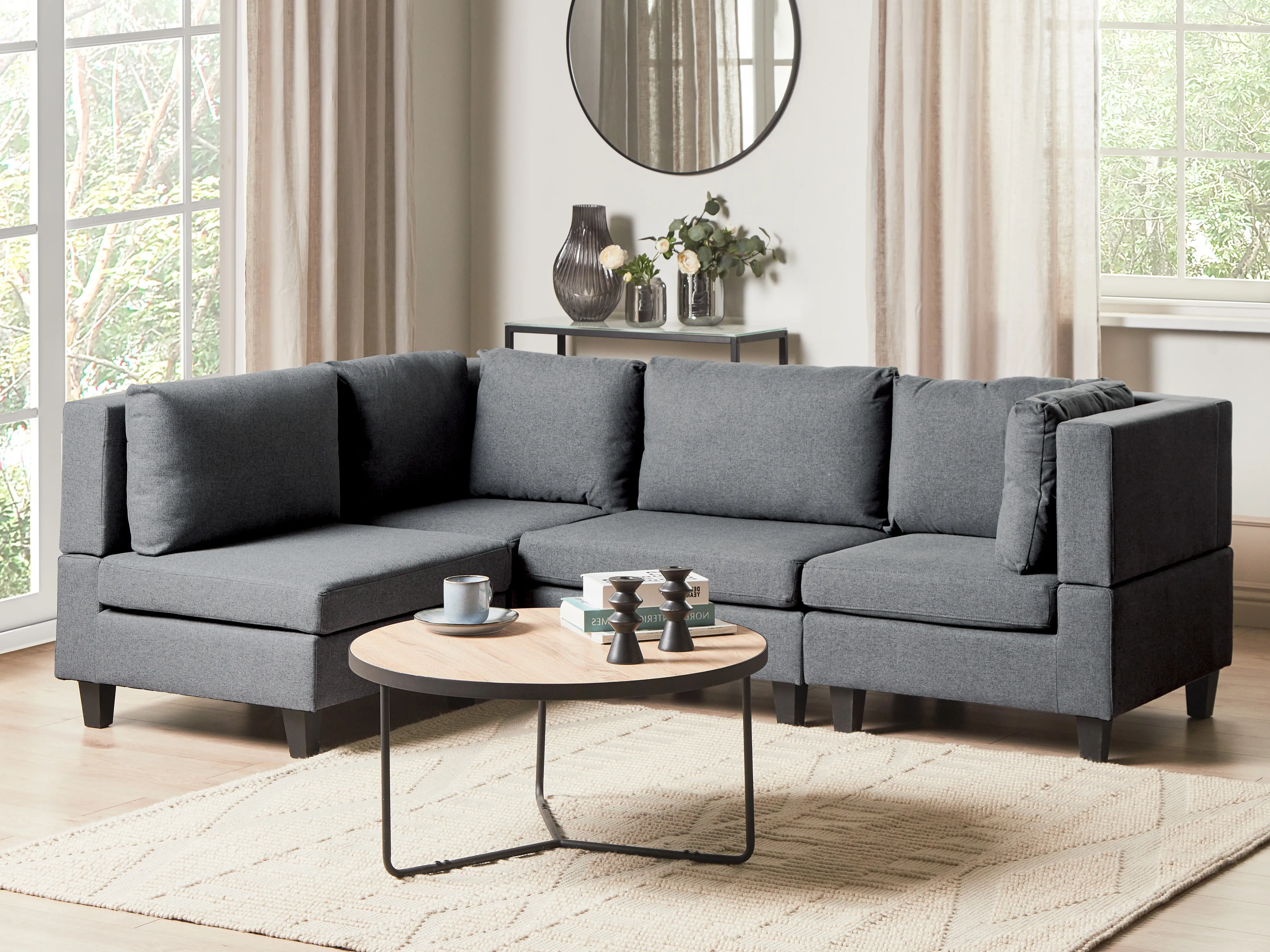 Modular Corner Sofa 4 Seater UNSTAD Fabric Dark Grey Right Hand