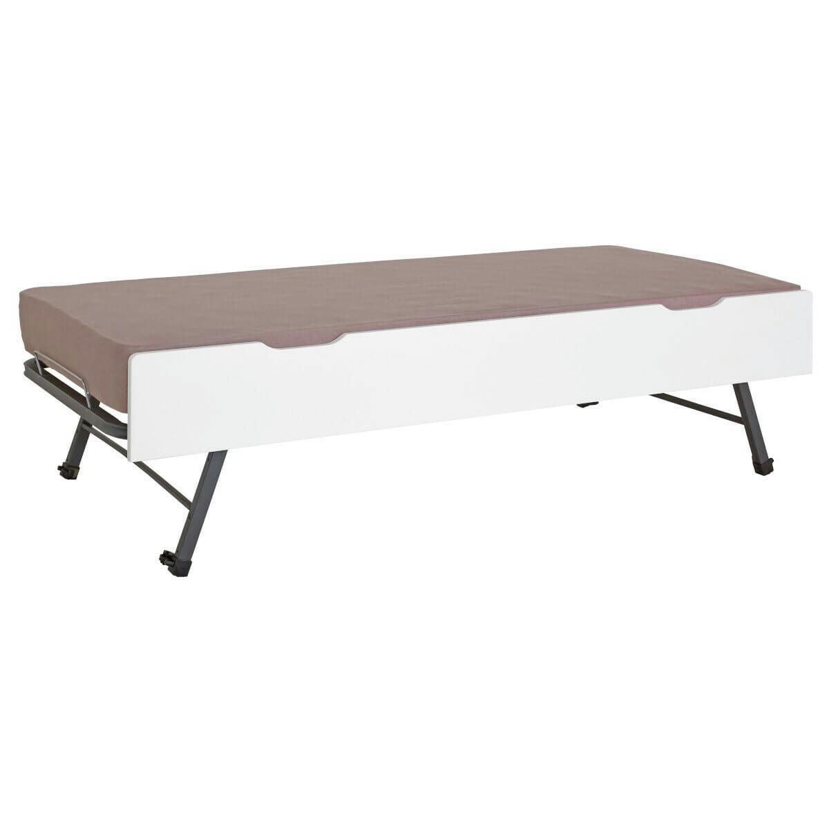 ROMY - Sommier gigogne avec façade 90x190 cm effet bois blanc