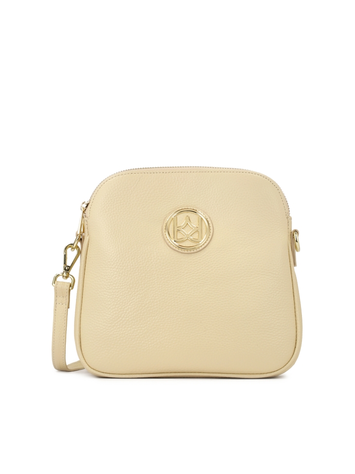 Cream leather postbag with two compartments