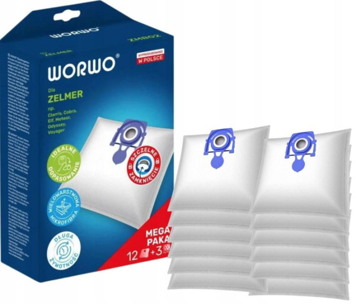 Worki do odkurzacza ZMB02X12K Worwo 12sztuk   3 filtry ZELMER