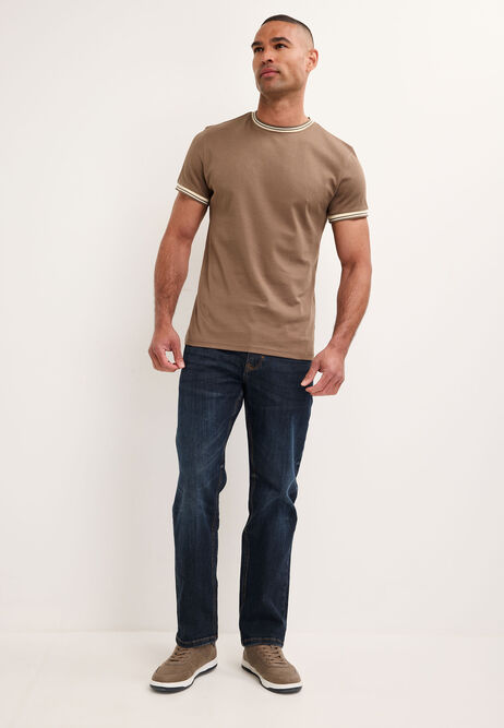 Mens Mocha Cotton Ringer T-Shirt
