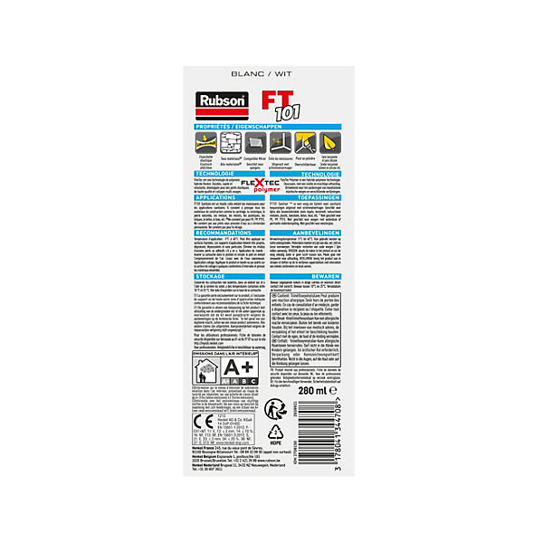 Mastic Rubson FT101 sanitaire blanc 280ml