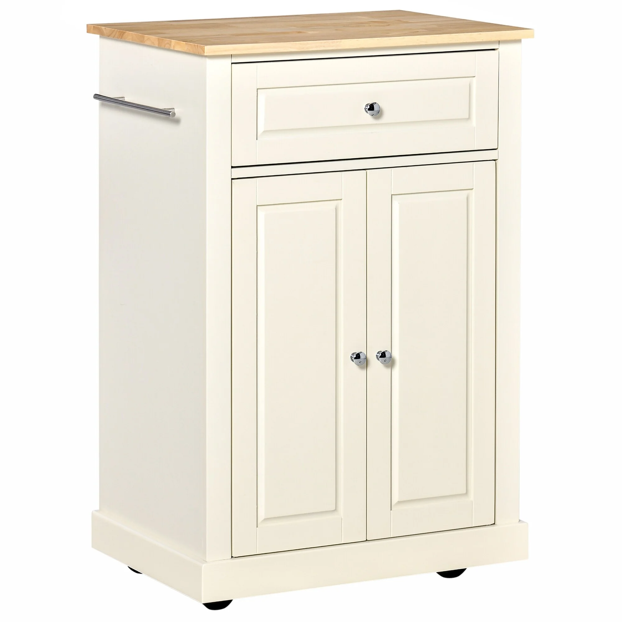 HOMCOM Rolling Kitchen Island Cart, Portable Serving Trolley Table with Drawer, Adjustable Shelf and 2 Towel Racks