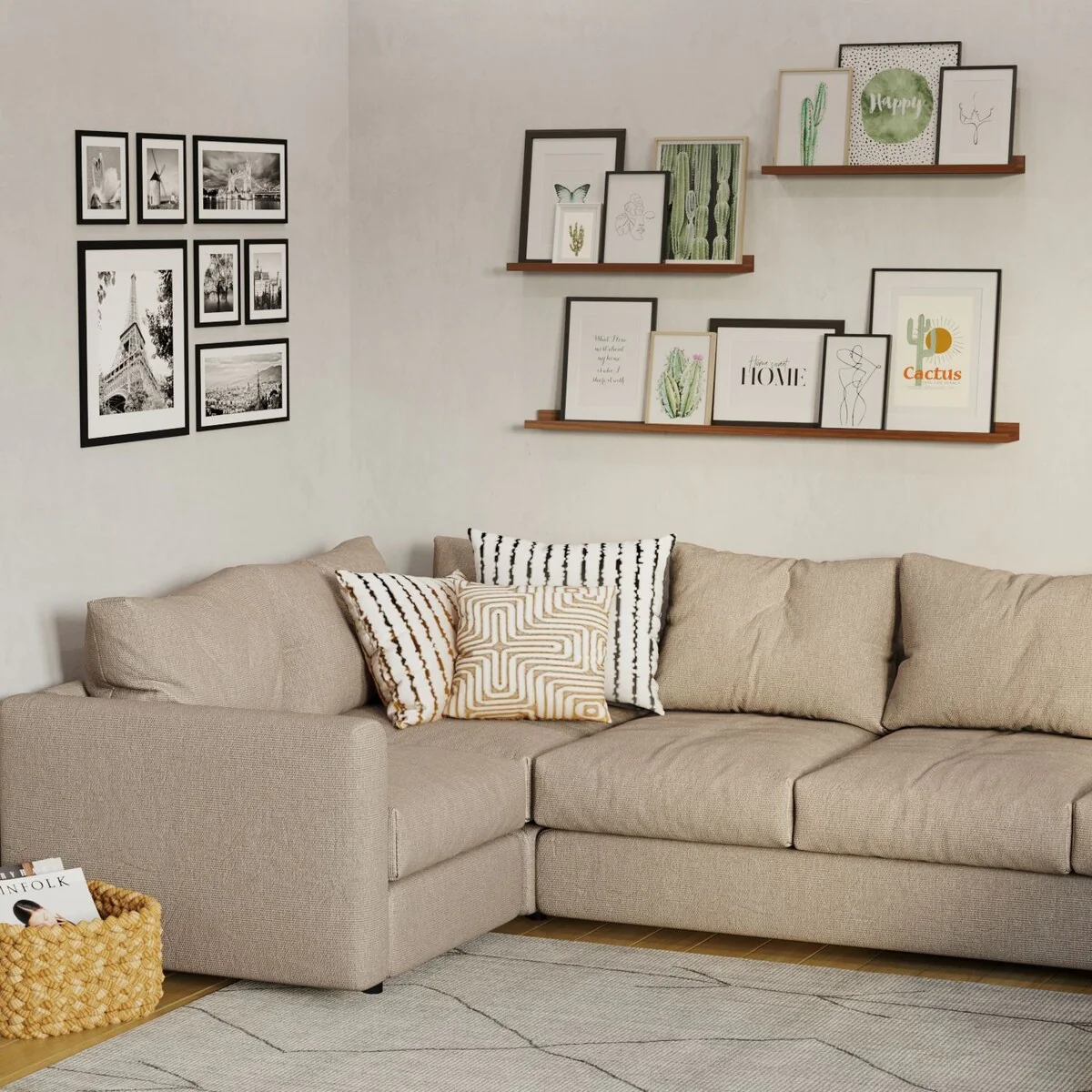 Picture Ledge Wall Shelves 48-24-24 , Walnut, Set of 3