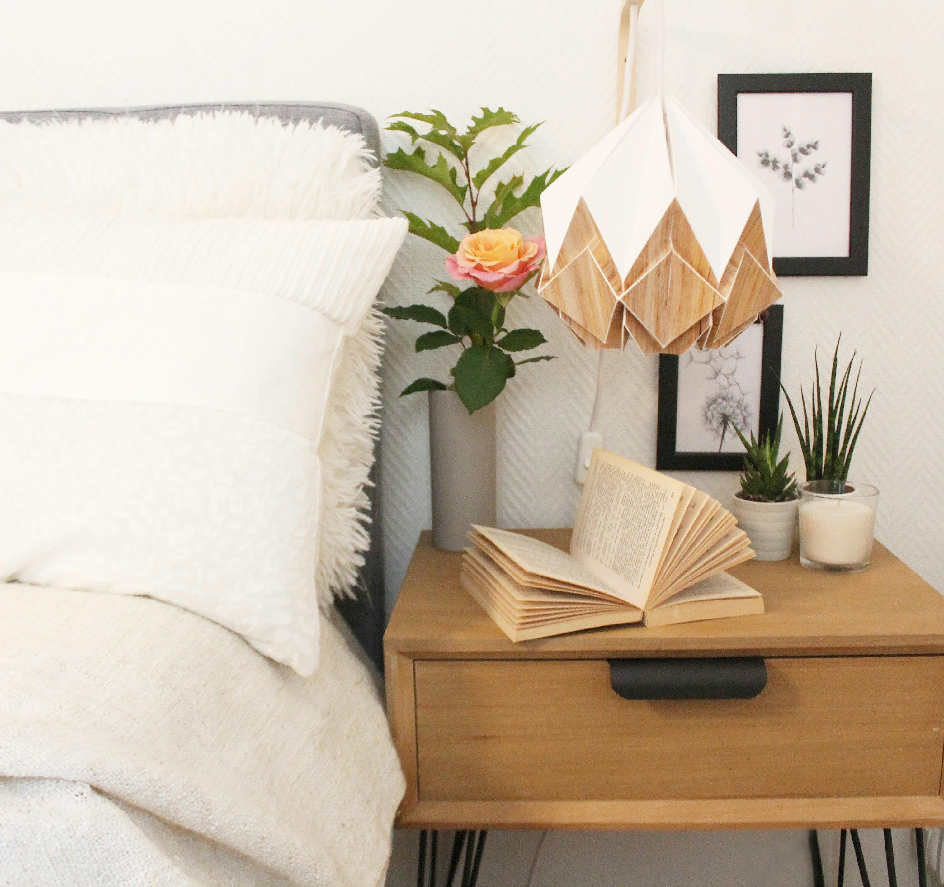 HANAHI - Suspension origami en ecowood et papier blanc taille S