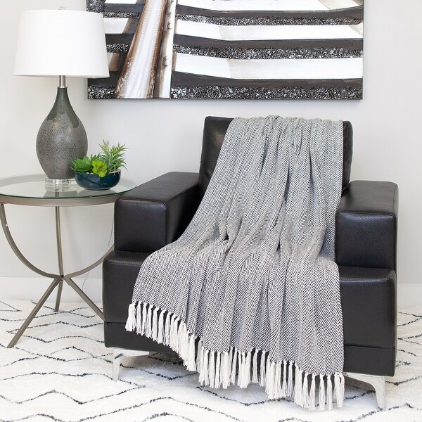 Parkland Collection Transitional Herringbone Black Rectangle 50" x 60" Throw
