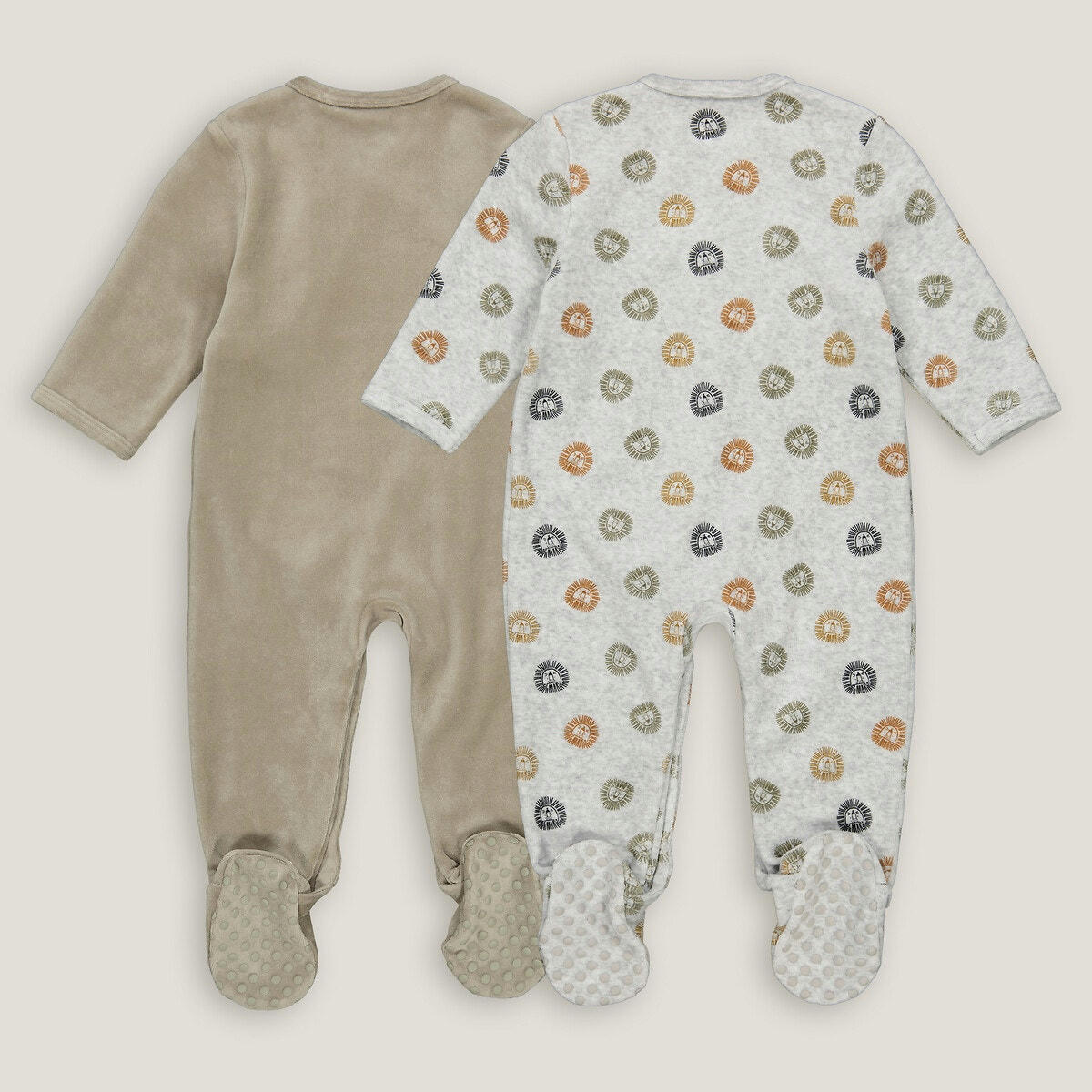 Lot de 2 pyjamas 1 pièce en velours, motif lion