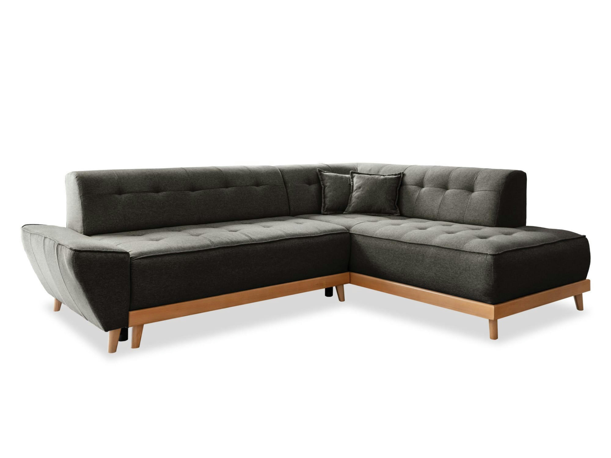 DAISY - Canapé d'angle droit convertible 5 places en tissu gris foncé
