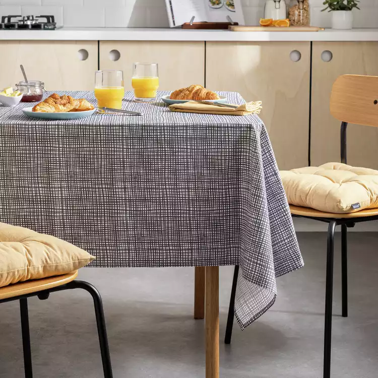 Habitat Charcoal Grid Cotton Wipe Clean Table Cloth - Grey