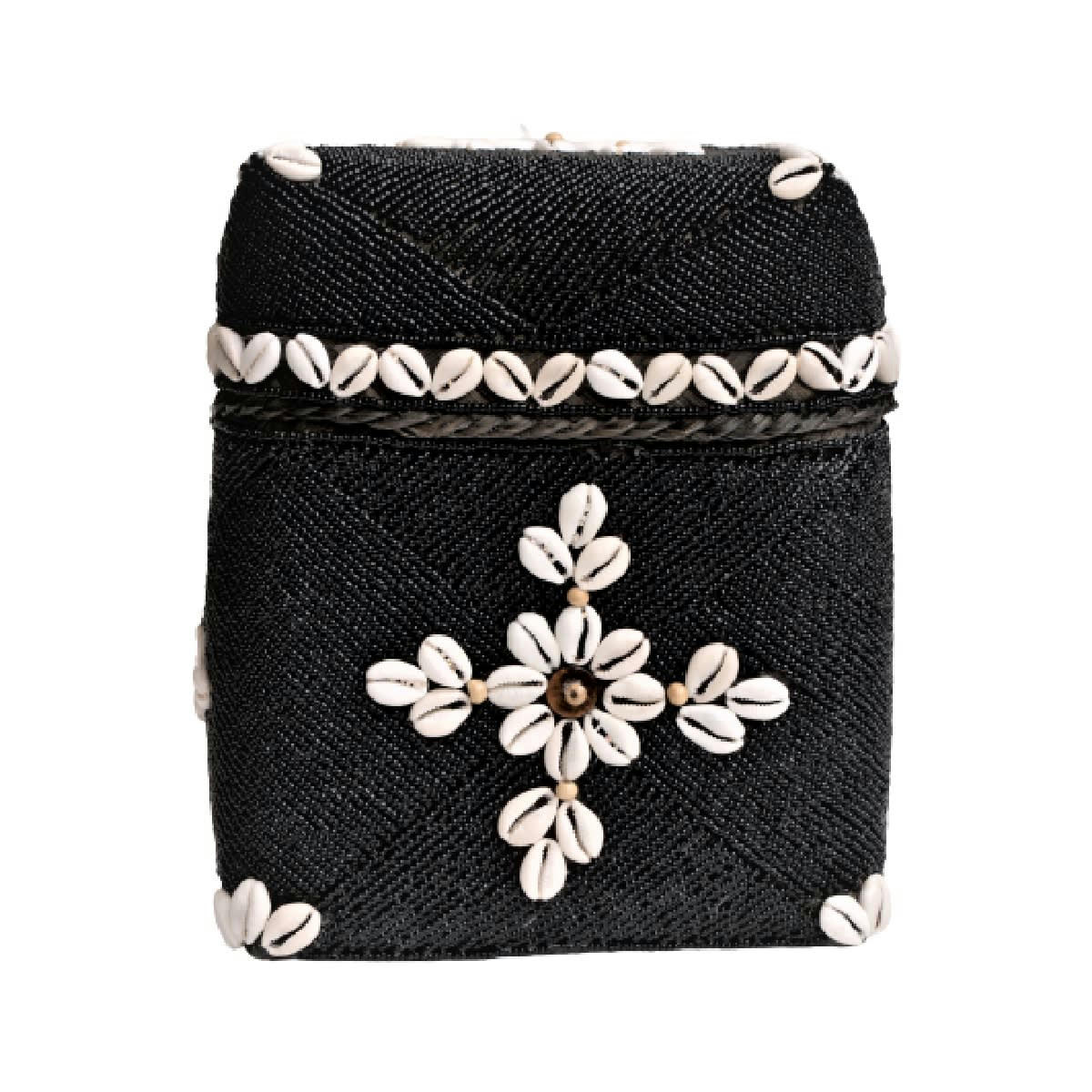 TUTTY - Boite décorative en bambou, perles et coquillages, noir H23 x L17 cm