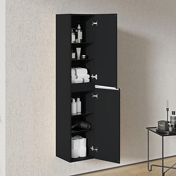 Armoire suspendue Colonne de rangement 35x170x35cm (LxHxP) Noir mat poignée métal Chrome, Garantie 5 ans - LAVOA