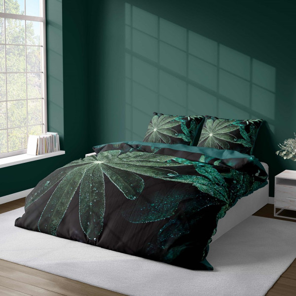 Pościel z mikrofibry 3D 160x200 Liście czarna zielona