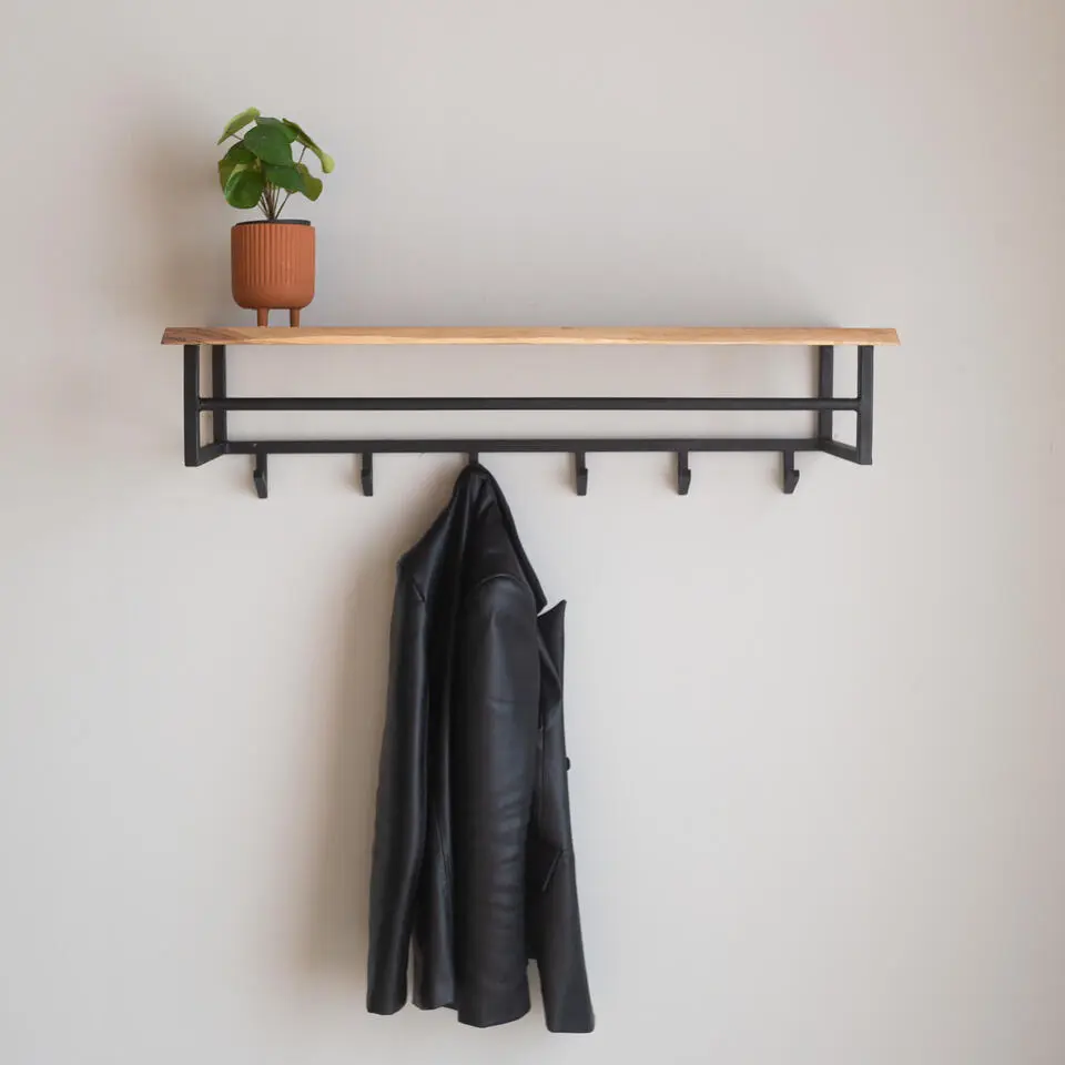 Industri?le Kapstok Niels Hoedenplank acaciahout - 33x100x27 cm - Hout - Bruin