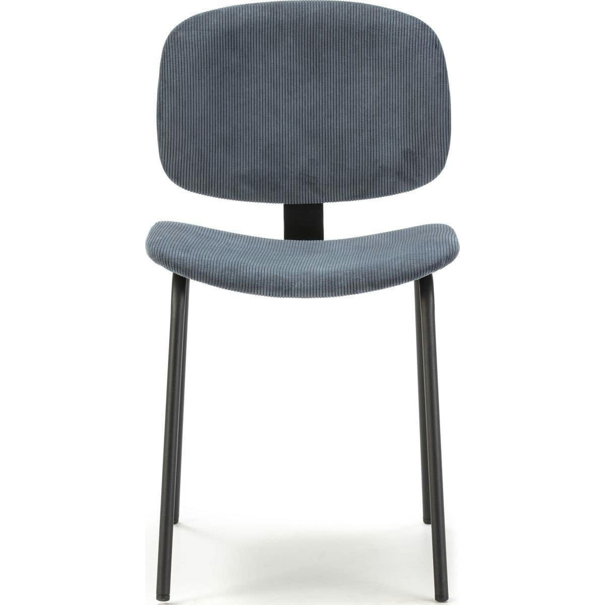 LIV - Lot de 2 chaises en velours côtelé bleu piètement noir