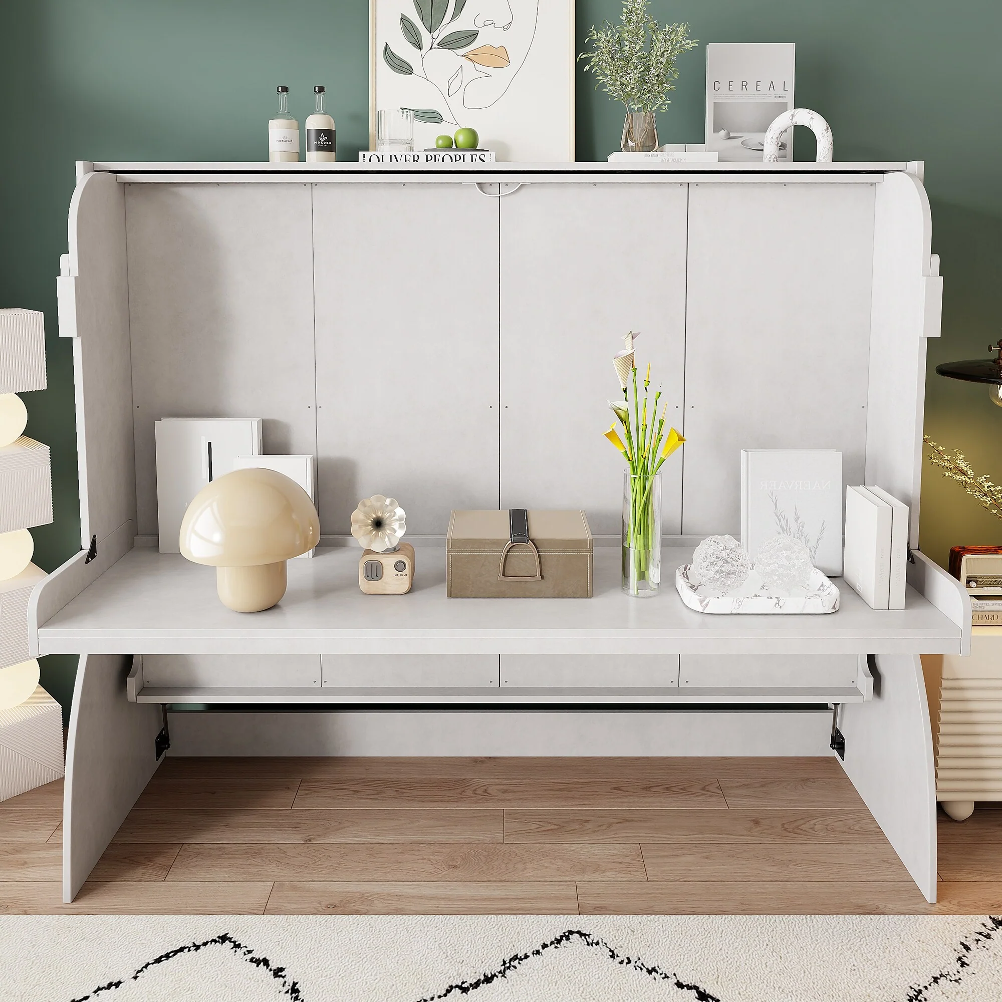 Full Size Murphy Bed with a Desk, Antique White