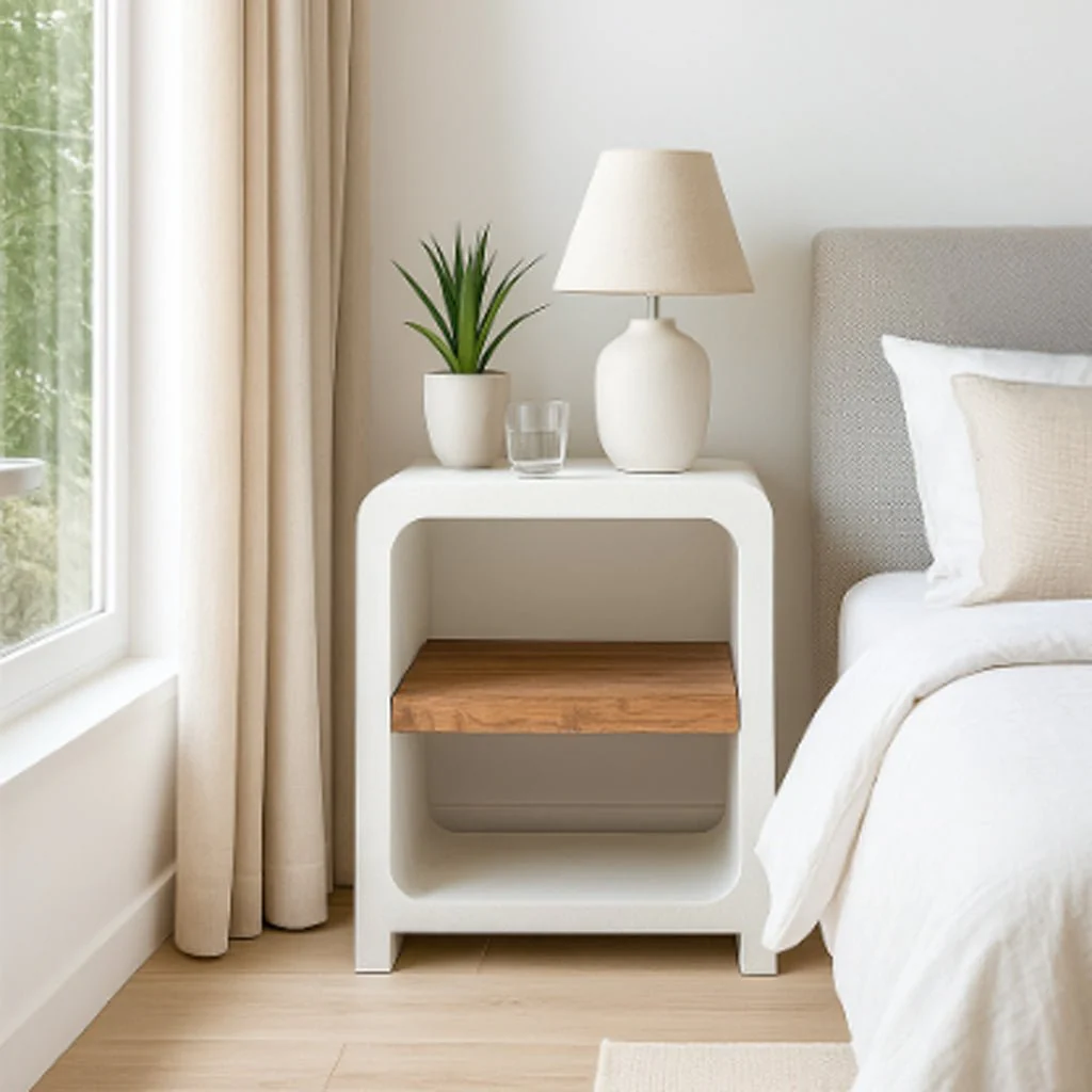 Mesa de cabeceira Branca com Madeira ZENA