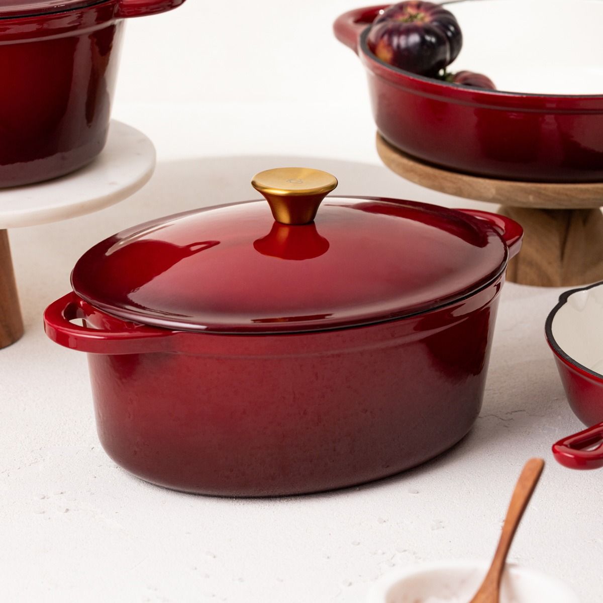 Garnek żeliwny ANDREAS bordowy owalny ombre 4,5 l