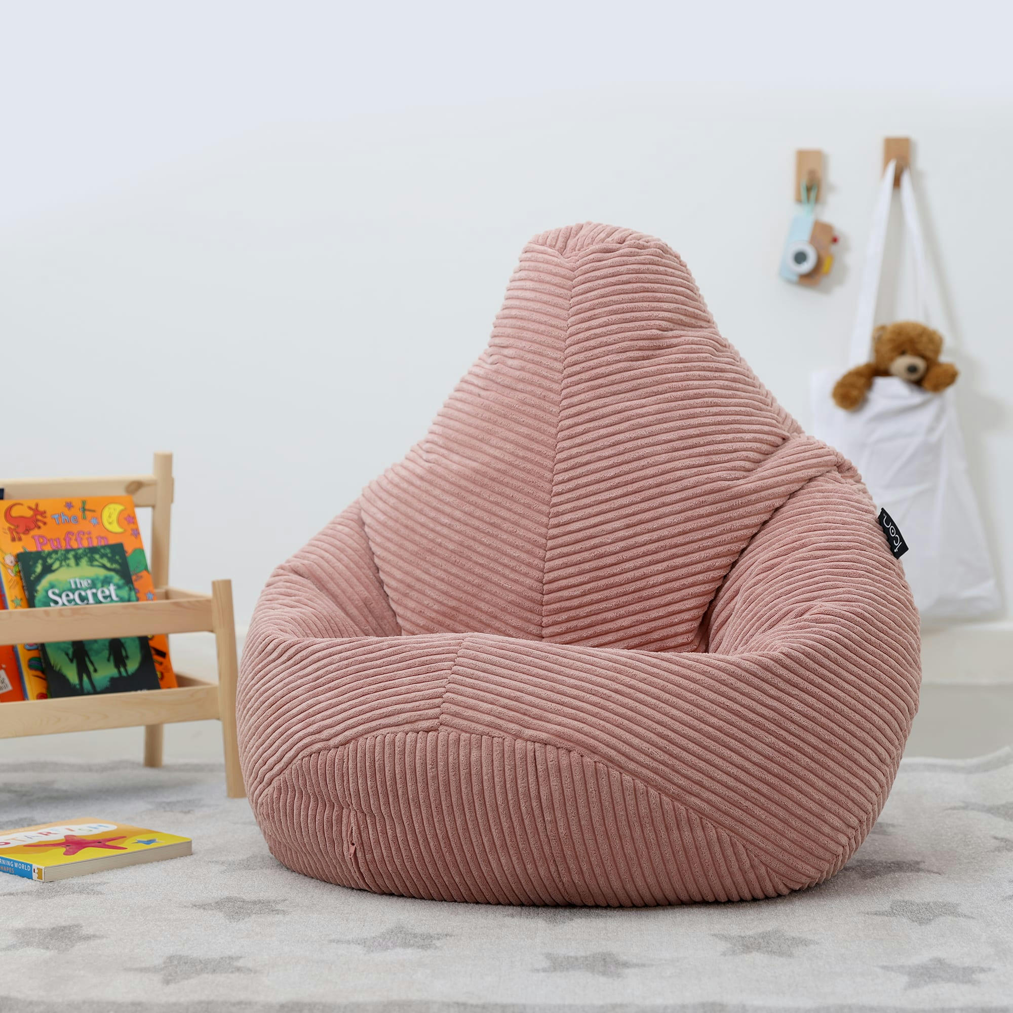 DALTON - Pouf enfant inclinable velours côtelé rose aube