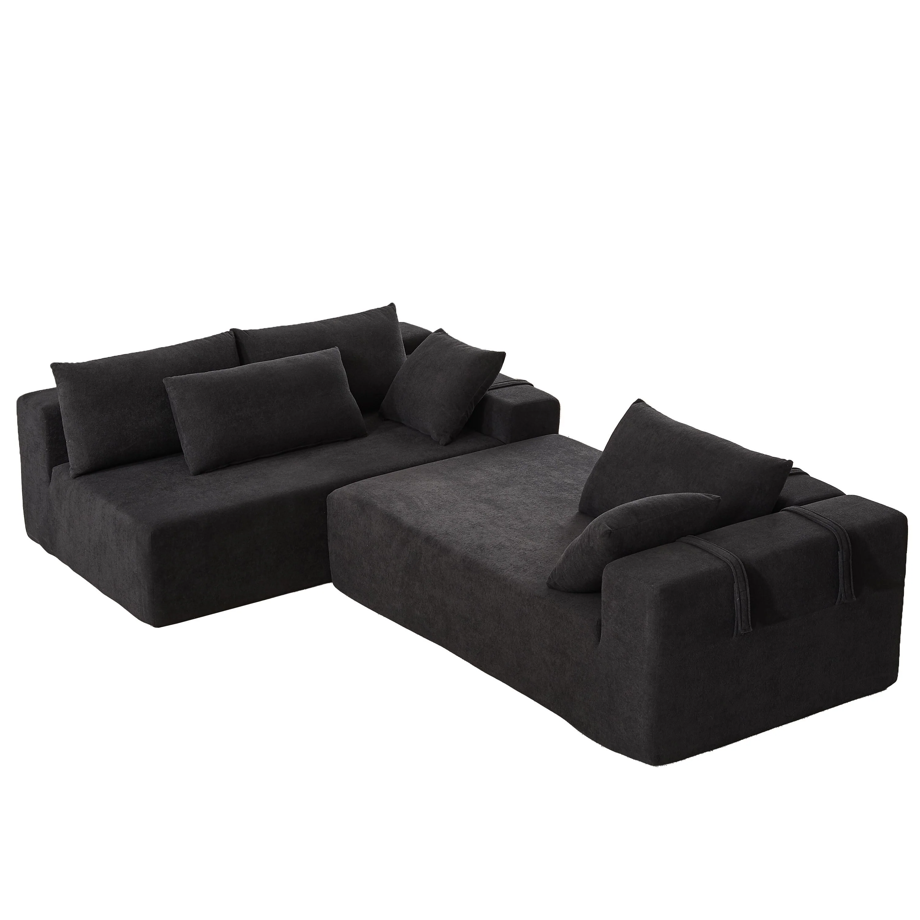 Modern Chenille Upholstered Sectional Sofa Couch Set,Modular L Shaped Sectional Living Room Sofa Set With 6 Pillows(Left Chaise)