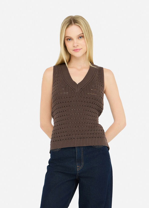 Top con dettagli in twill stampato