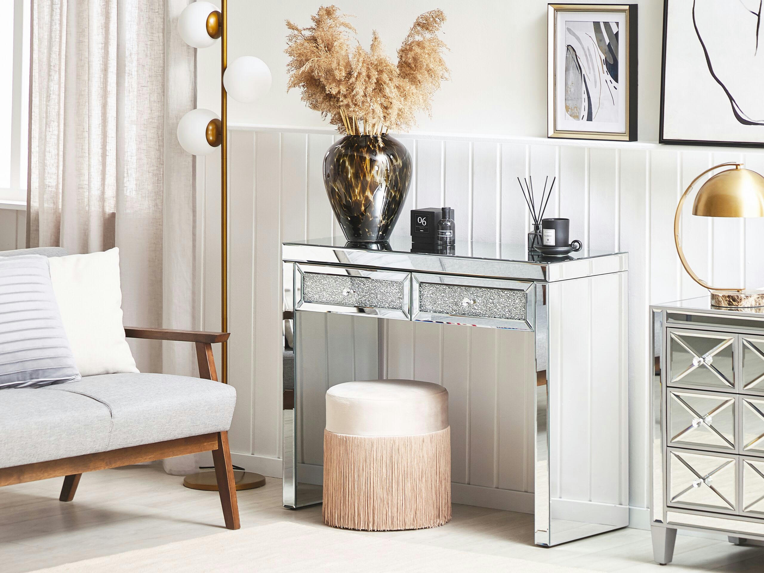 TILLY - Console effet diamants broyés miroir 2 tiroirs