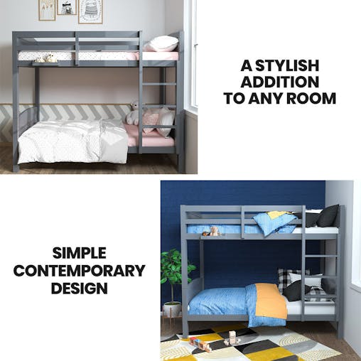NNEMB Bunk Bed Frame-Solid Pine 2-in-1 Modular Design Convert to 2 Single Beds-Grey