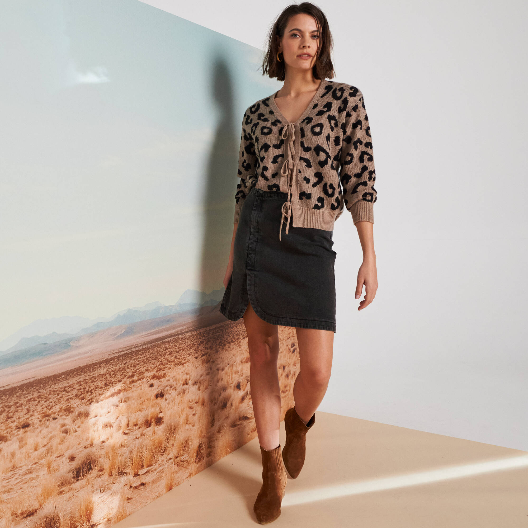 Gilet à nouettes, jacquard motif léopard