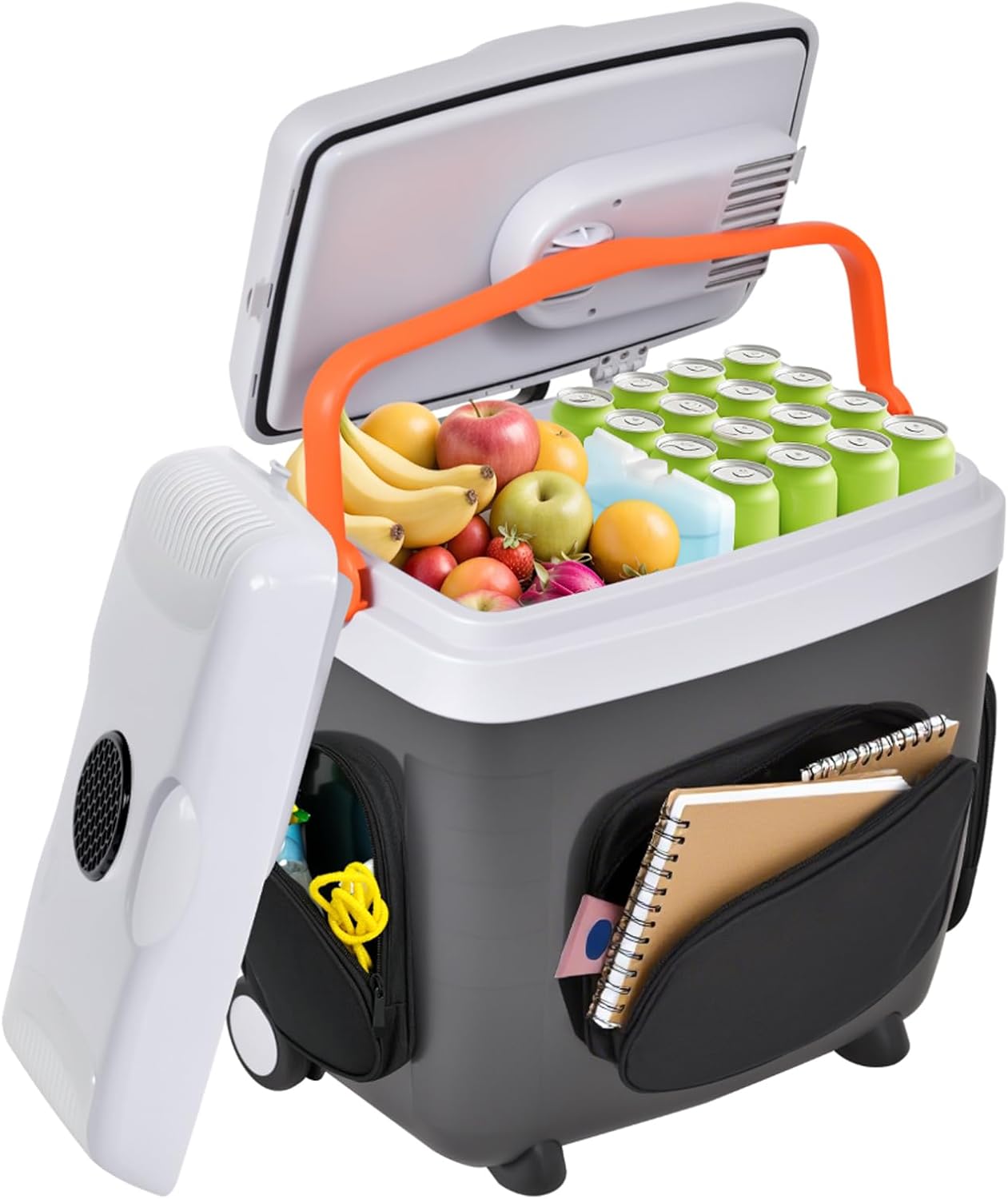 Kikihuose 12V Car Refrigerator 32 Qt (30L) Electric Cooler/Warmer with Pockets, Ice Pack Divider, Removable Lid, Wheels,Thermoelectric Fridge for Travel Camping Vehicles Truck Home, 120V AC