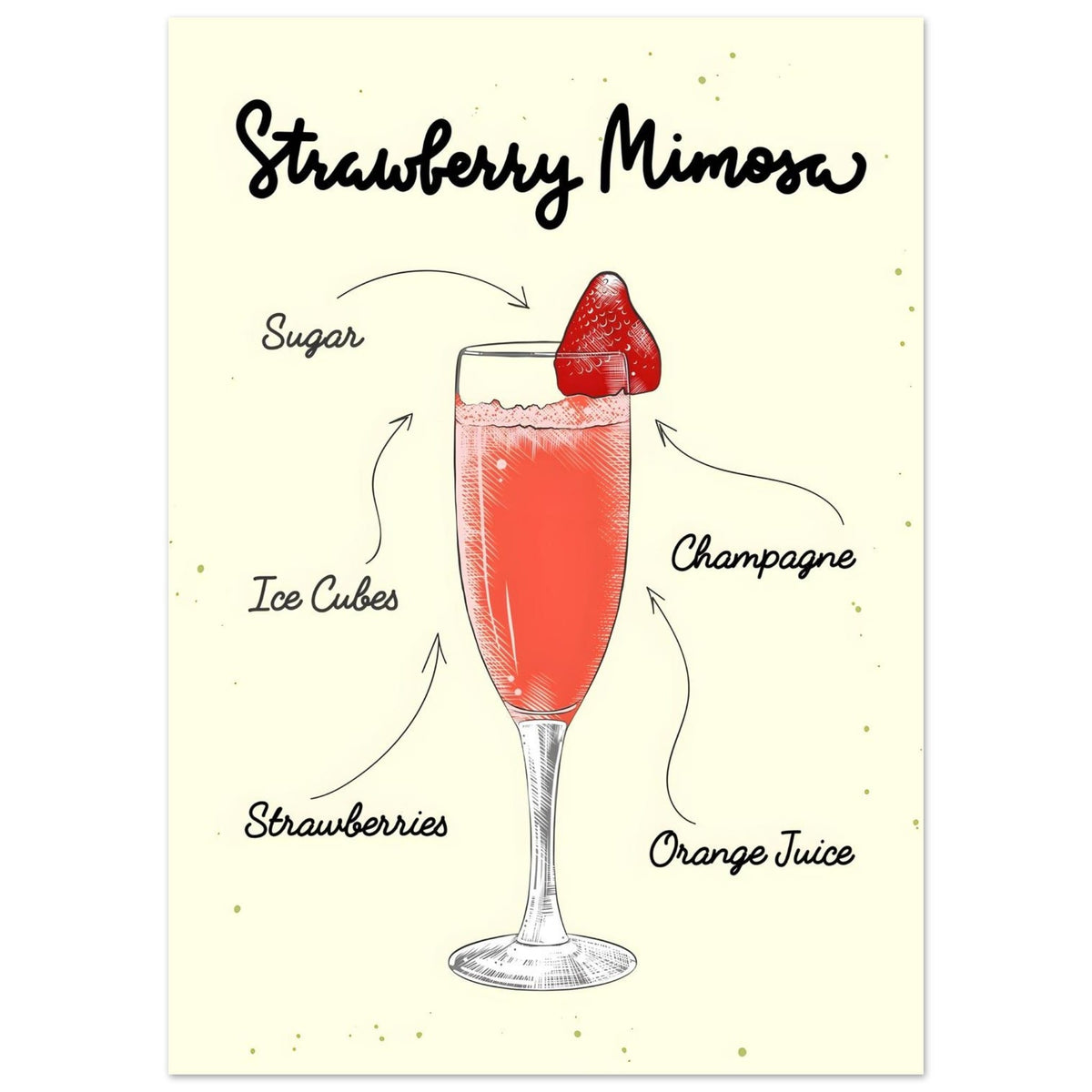 Artfulprints Strawberry Mimosa cocktail – Illustratie  poster 50x70 cm