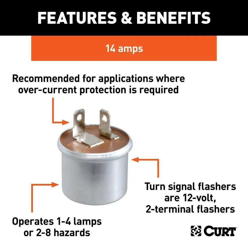 CURT 14-Amp Turn Signal Flasher (1-4 Lamps, 2-8 Hazards)