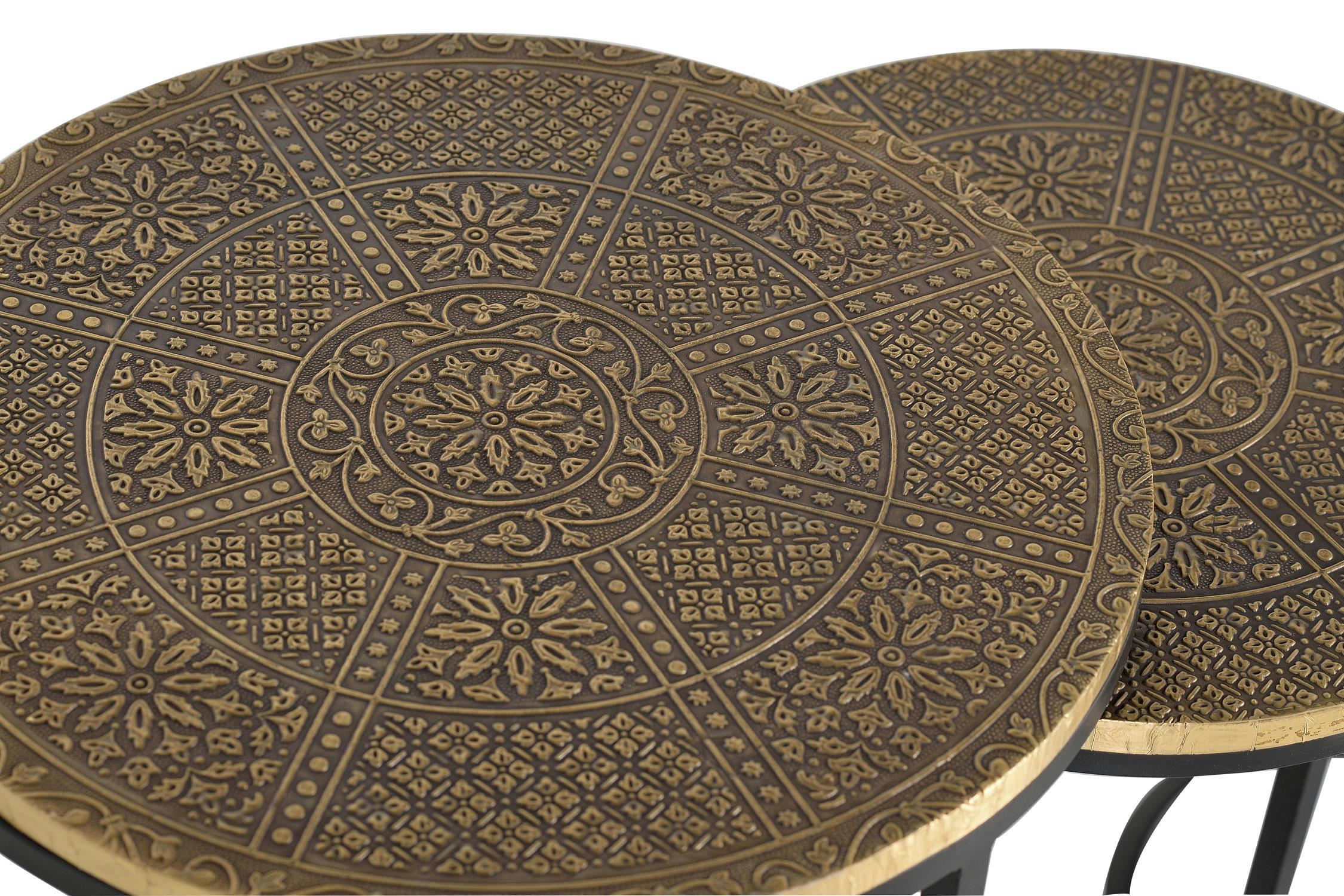 - Set de 3 tables plateau bronze et piètement métal