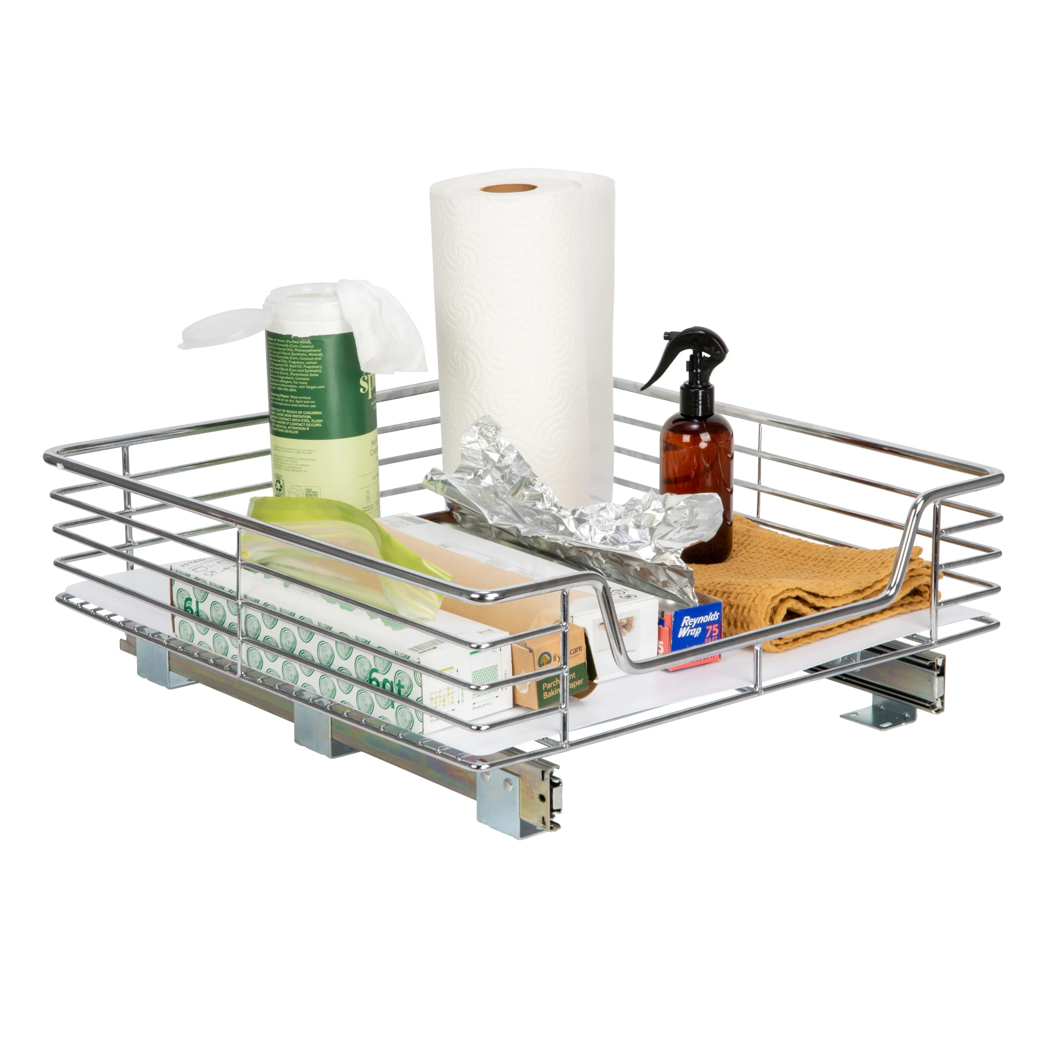 Household Essentials 1-Tier Steel Pull-Out/Slide-Out Basket Storage Organizer with Plastic Liner