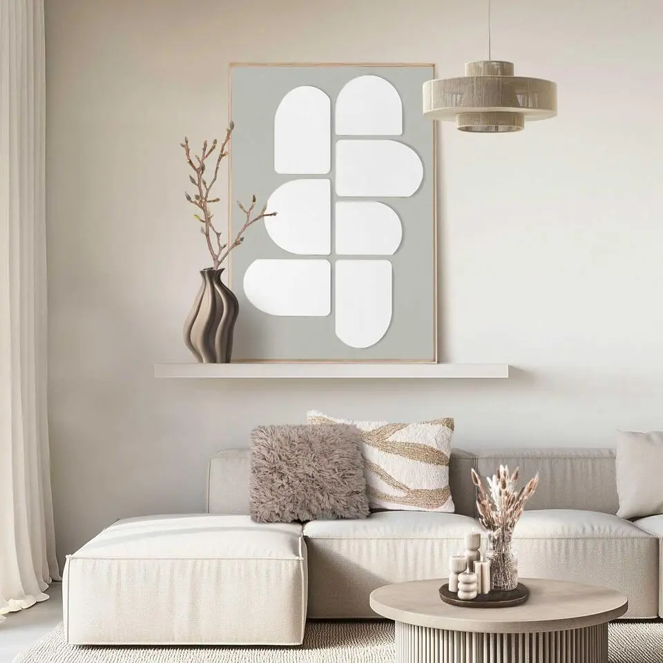 Schilderij 3D Art Abstract lichtgrijs met wit - 100 x 70 - Wit