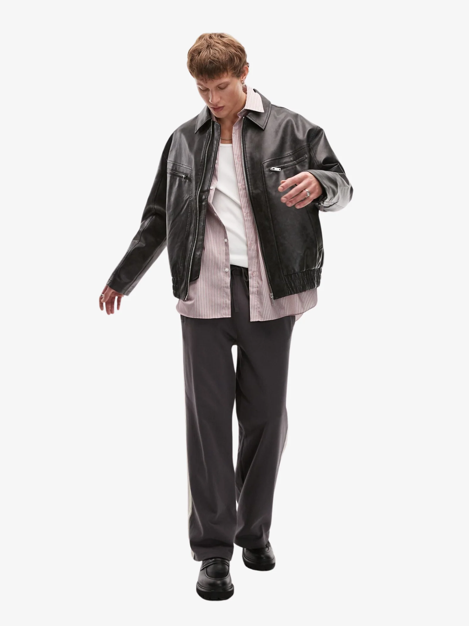 Topman Faux Leather Bomber Jacket
