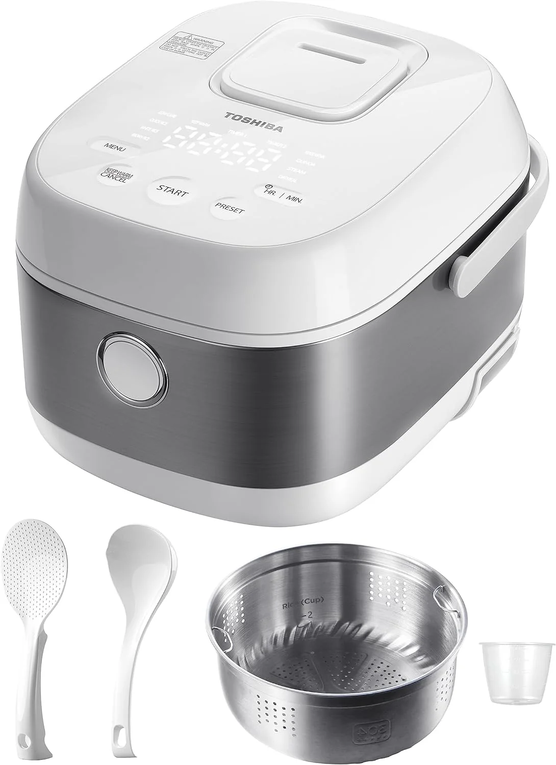 Rice Cooker Induction Heating, with Low Carb Rice Cooker Steamer 5.5 Cups Uncooked - Japanese Rice Cooker, 8 Cooking Functions, 24-Hr Timer and Auto Keep Warm, White(Silvery white)
