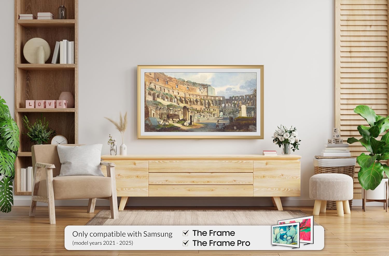 Pale Gold Scoop 65 Alloy Deco TV Frame - Compatible ONLY with Samsung The Frame TV and Pro TVs (Fits 2021-2026  LS03A  LS03B LS03C LS03D LS03FA LS03FW)