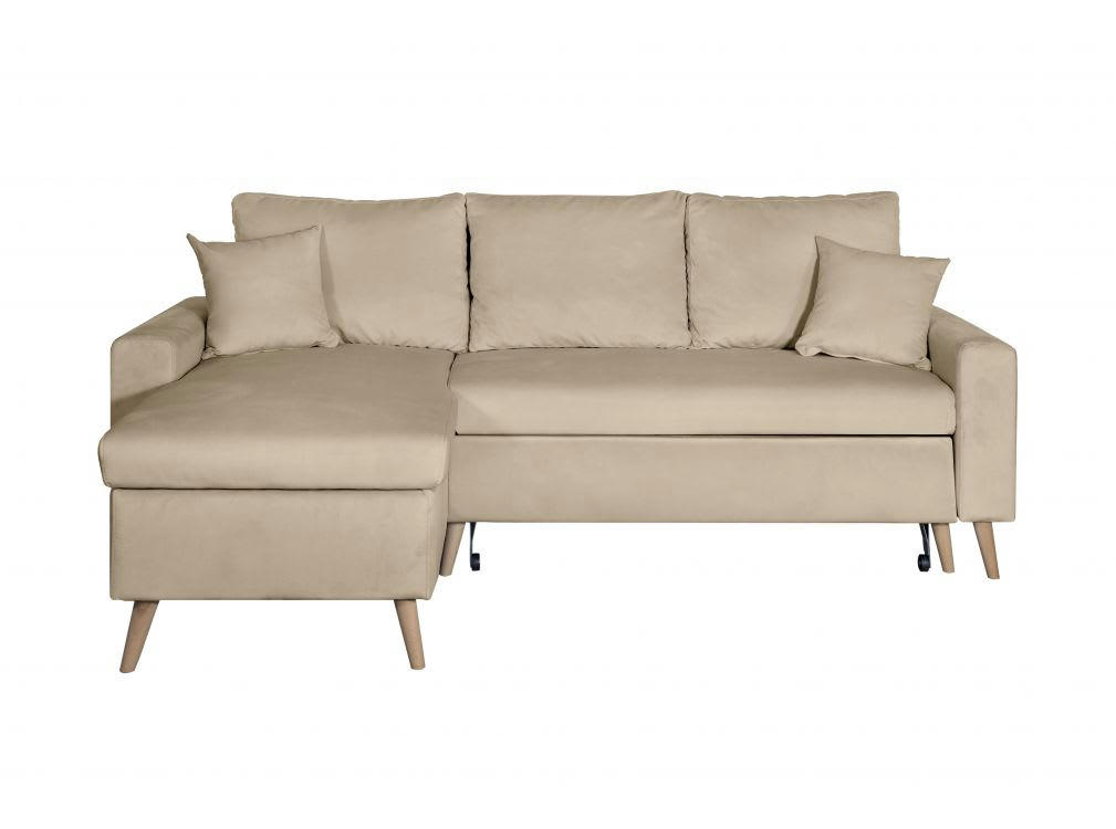 MARIA SCANDINAVE - Canapé d'angle convertible 3 places scandinave en velours - Grège