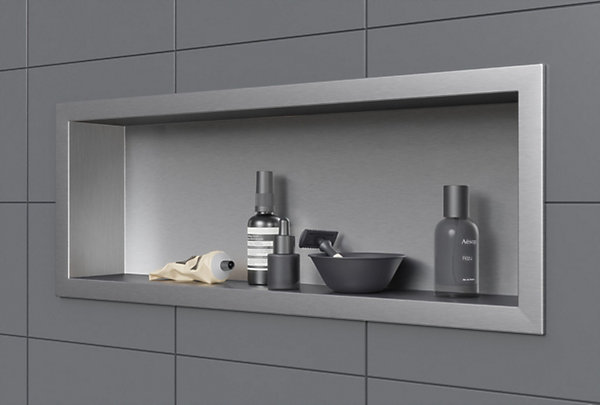 Niche murale douche acier inoxydable, étagère rangement douche salle de bain encastrable BS206010 - 20x60x10cm - Acier brossé