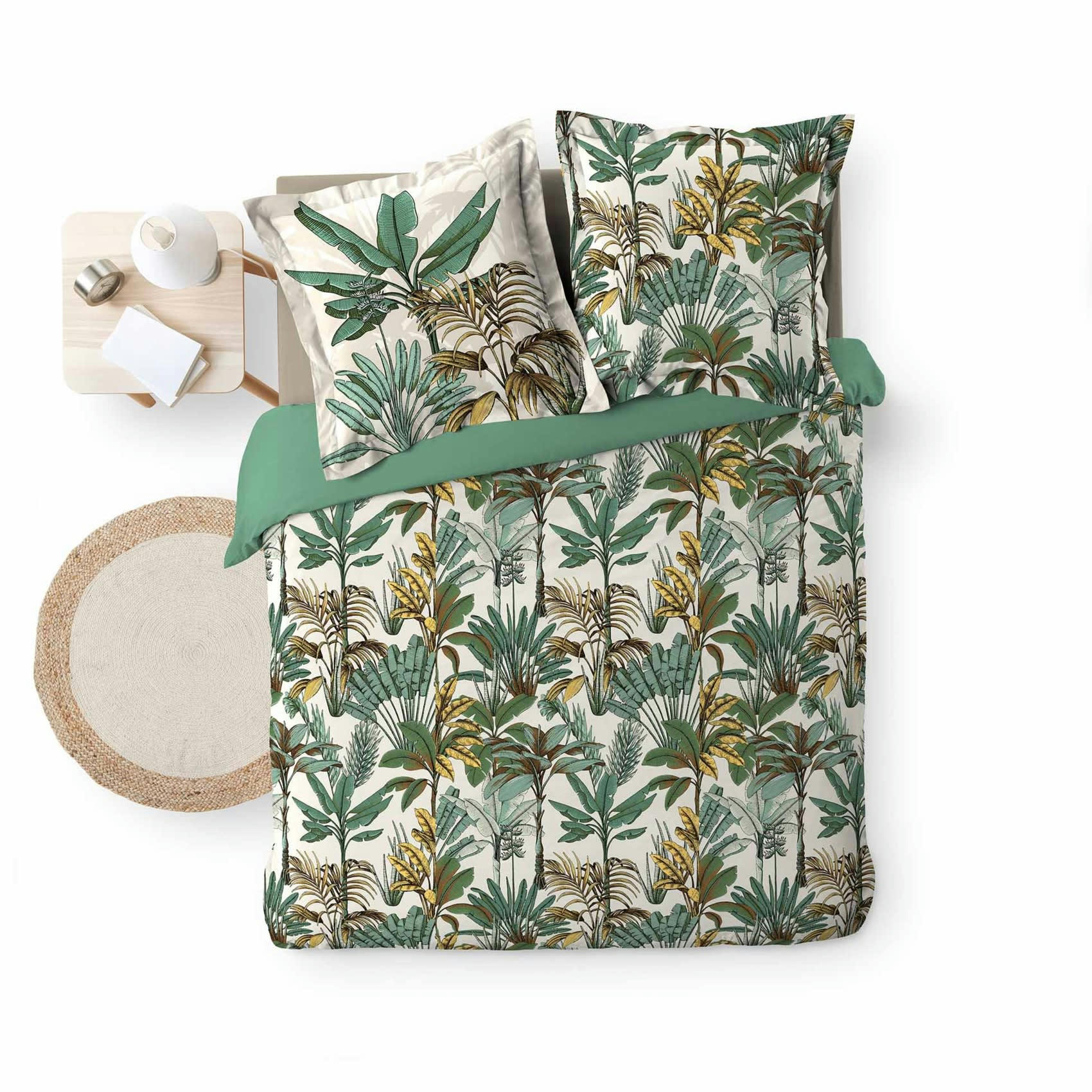 BALINÉSIA - Parure de lit imprimé feuillages exotiques coton vert 260x240 cm