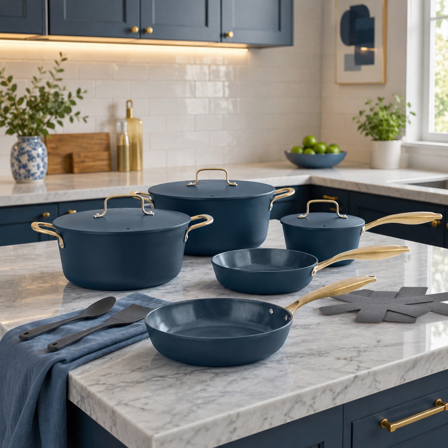 Batteria 12 pezzi antiaderente ceramico Rhapsody blu