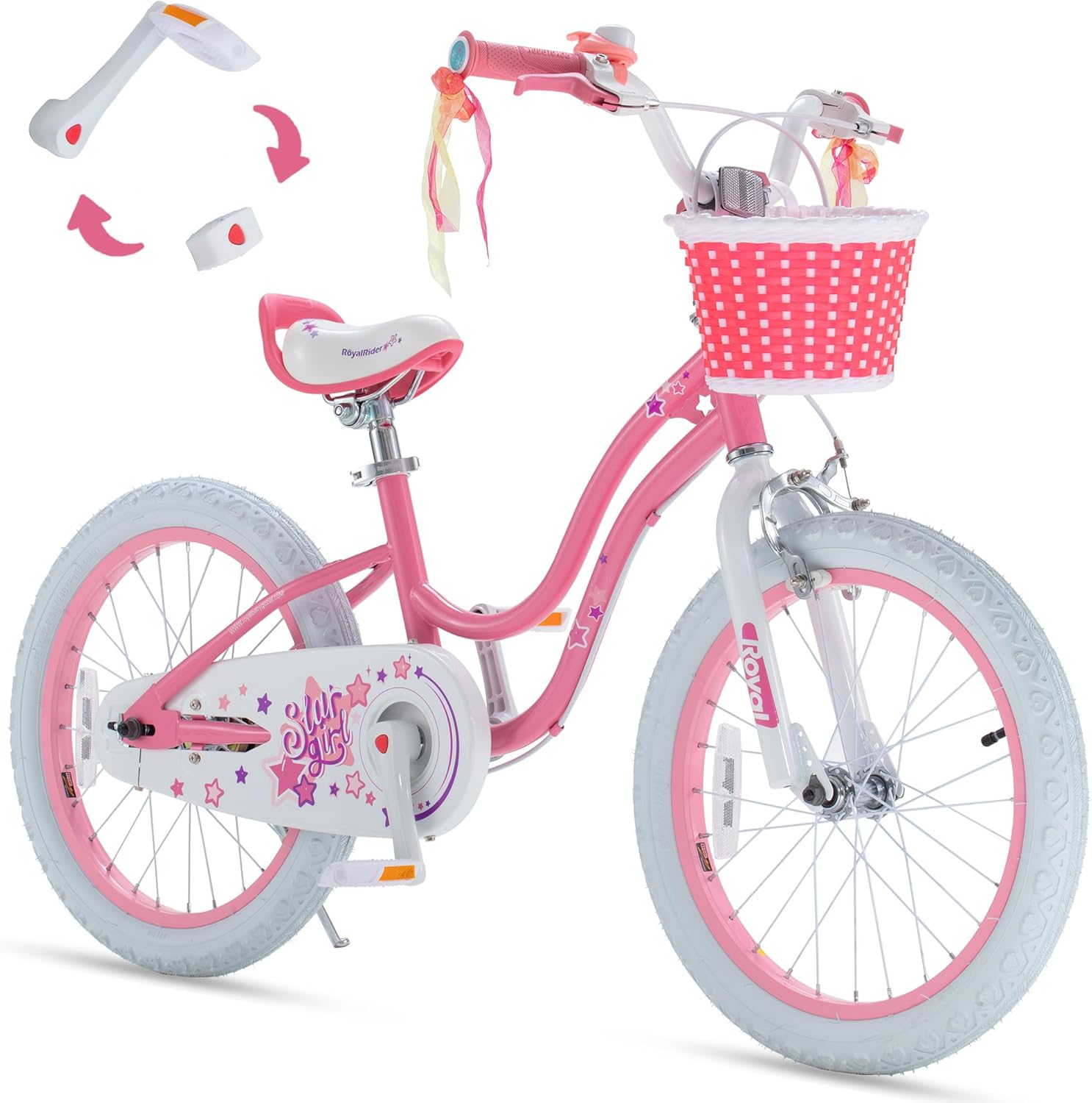 RoyalBaby Girls Bike, Stargirl EZ Kids Bike Balance and Pedal Bicycle with Basket and Dual Handbrake, 12 14 16 18 Inch Toddlers to Big Kids 3-8 Years, Multiple Colors