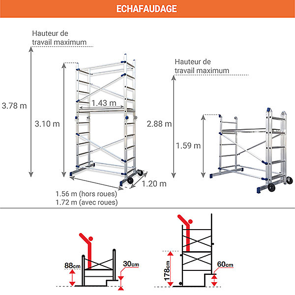 Echafaudage domestique pliable : Hauteur de travail maximale de 3.78m   Télémètre laser STANLEY - FACPN-LASER