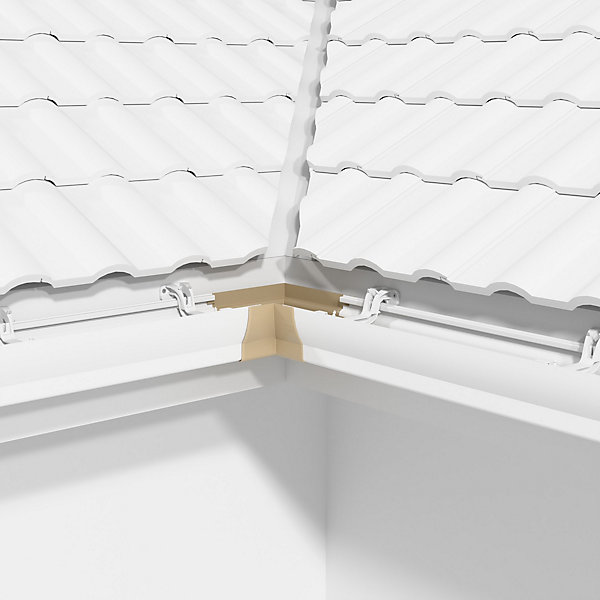 Angle ext. 90 deg face plane / Angle int. 90 deg face galbée pour gouttière PVC moulurée - Sable
